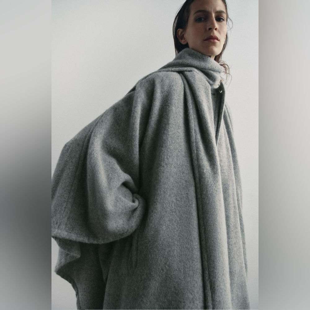 ZARA ALPACA BLEND CAPE COAT WITH SCARF ZW COLLECTION, size MEDIUM, NWT - Picture 4 of 13